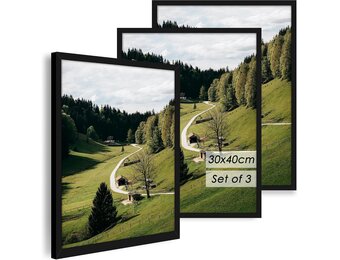 Fotolijst 30x40 cm 3-Pack Zwart | Voor Foto's, Posters & Puzzels | Geconstrueerd Hout met Acryl
