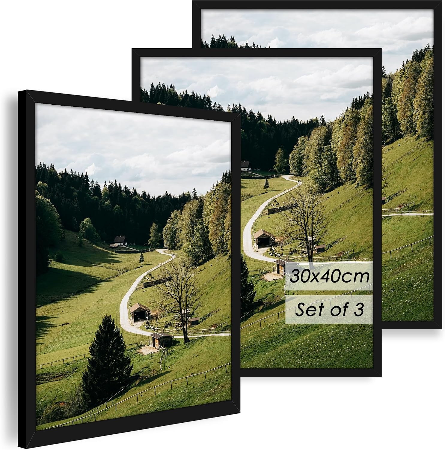 Fotolijst 30x40 cm 3-Pack Zwart | Voor Foto's, Posters & Puzzels | Geconstrueerd Hout met Acryl