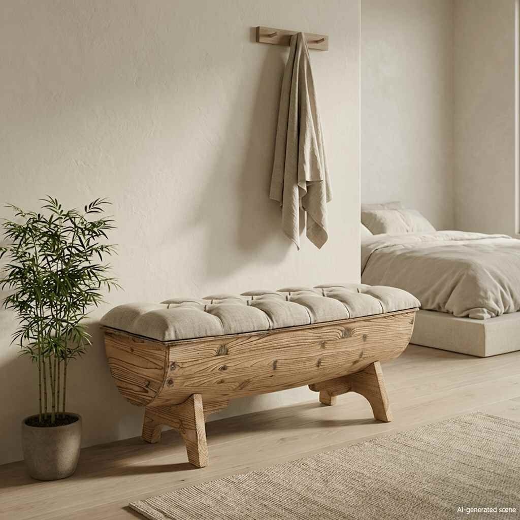 vidaXL Opbergbankje 103x51x44 cm massief hout en stof