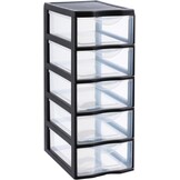 Sundis Orgamix Opbergtoren met 5 lades A4 - Zwart/Transparant - 36,5 x 26 x 61 cm