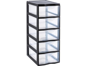 Sundis Orgamix Opbergtoren met 5 lades A4 - Zwart/Transparant - 36,5 x 26 x 61 cm