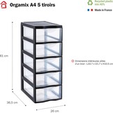 Sundis Orgamix Opbergtoren met 5 lades A4 - Zwart/Transparant - 36,5 x 26 x 61 cm