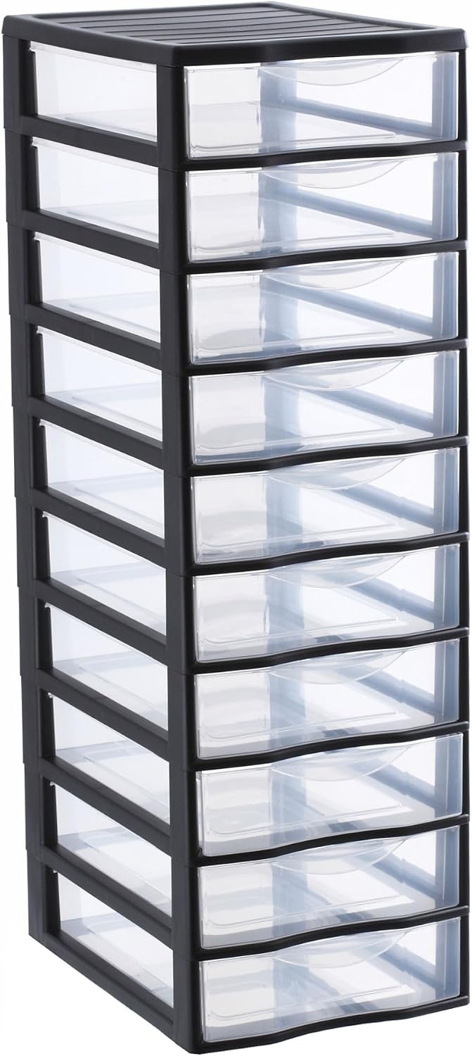 Sundis Orgamix Opbergtoren met 5 lades A4 - Zwart/Transparant - 36,5 x 26 x 61 cm