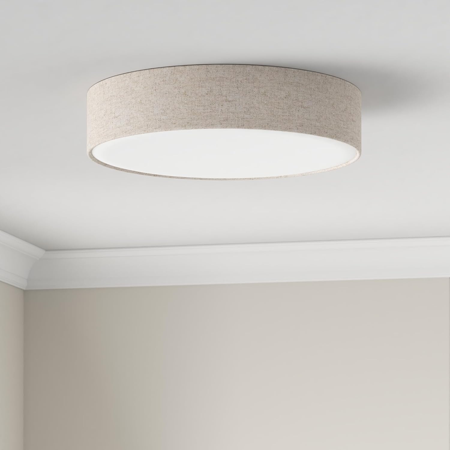 REV plafondlamp rond - 50cm, met stoffen lampenkap, taupe
