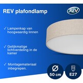REV plafondlamp rond - 50cm, met stoffen lampenkap, taupe