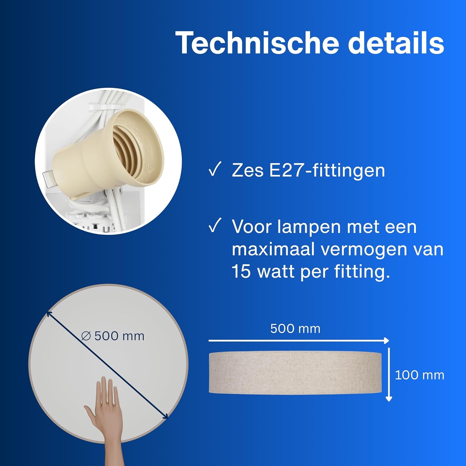 REV plafondlamp rond - 50cm, met stoffen lampenkap, taupe