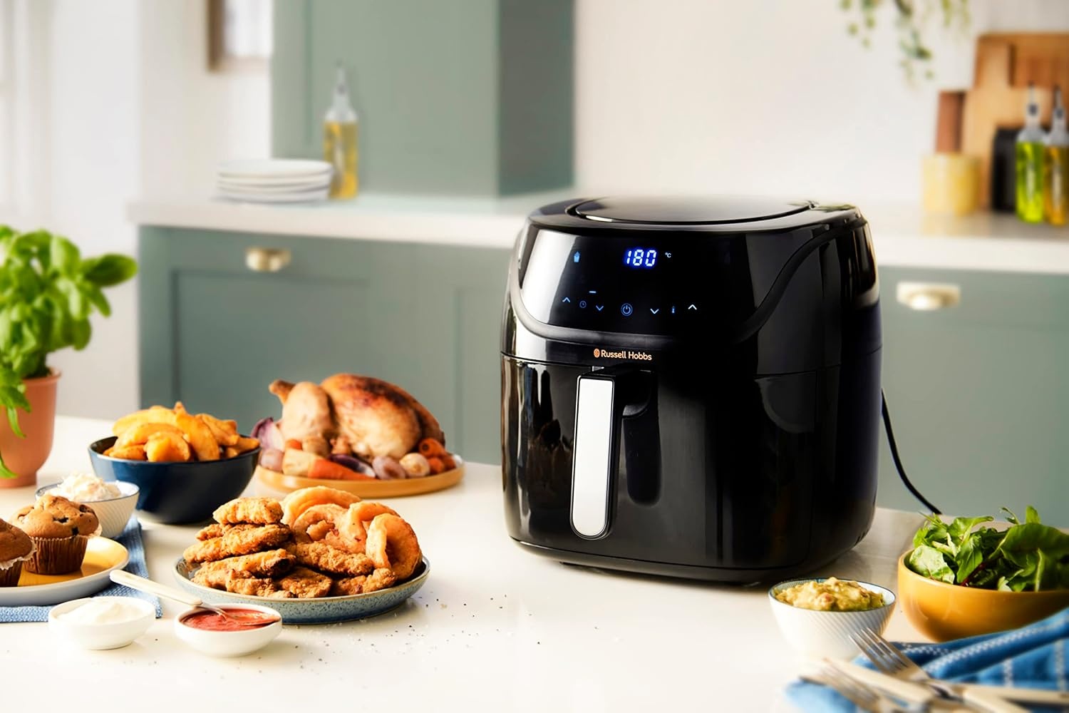 Russell Hobbs Air Fryer XXL 8L [compacte behuizing, 7 kookfuncties, 10 programma's] Rapid Air (vaatwasserbestendig, max. 220°C, frituurpan zonder olie, grillen, bakken, braden) Satisfry 27170-56