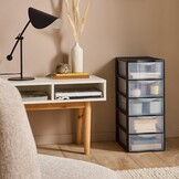Sundis Orgamix Opbergtoren met 5 lades A4 - Zwart/Transparant - 36,5 x 26 x 61 cm