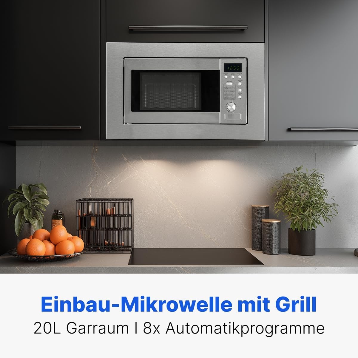 Bomann 2in1 inbouw magnetron | met grill | 20 liter | 8 automatische programma's | ontdooifunctie | grillrooster en draaiplateau (Ø 24.5 cm) | 800 watt | roestvrij staal | MWG 2215 EB