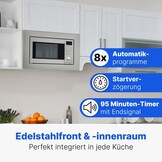 Bomann 2in1 inbouw magnetron | met grill | 20 liter | 8 automatische programma's | ontdooifunctie | grillrooster en draaiplateau (Ø 24.5 cm) | 800 watt | roestvrij staal | MWG 2215 EB