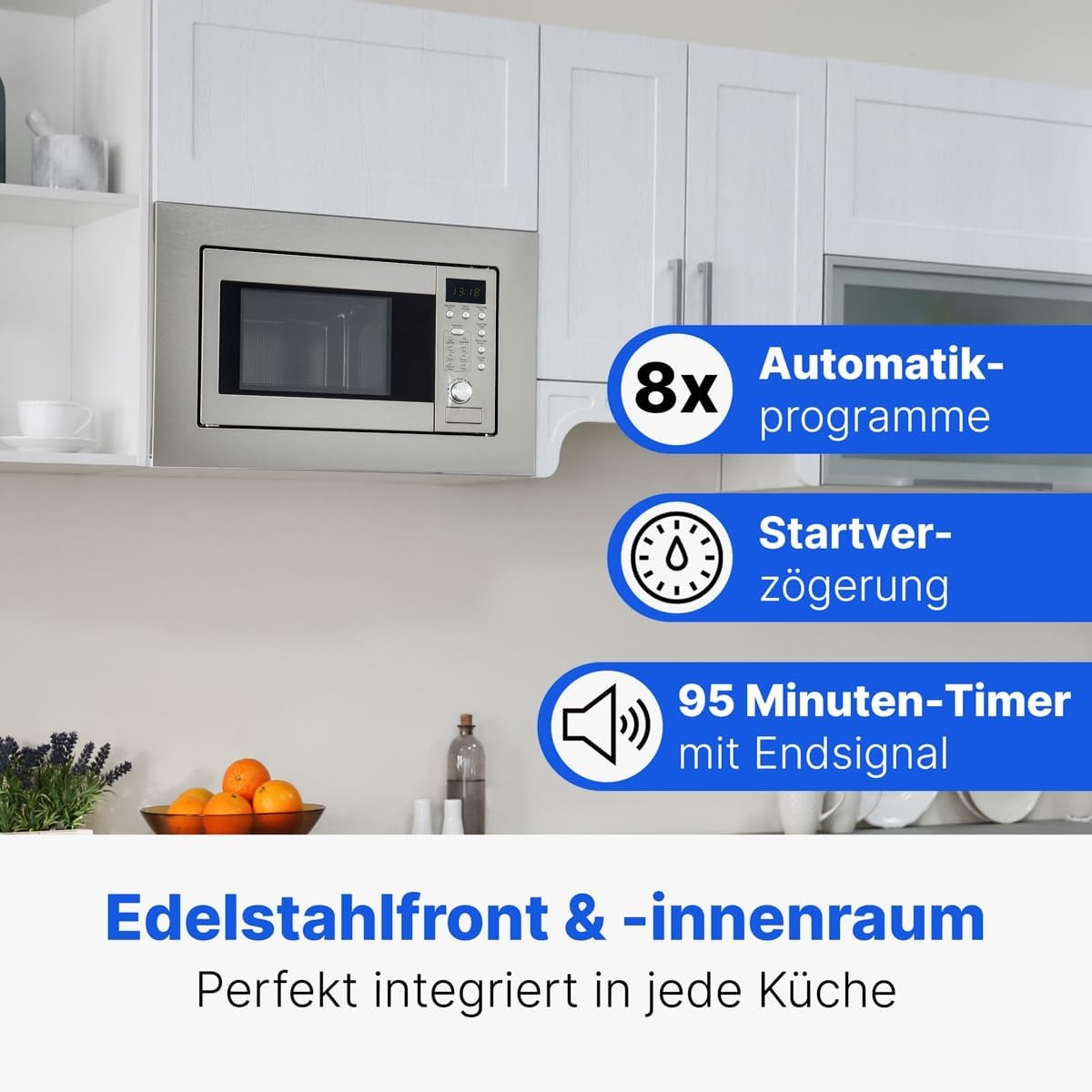 Bomann 2in1 inbouw magnetron | met grill | 20 liter | 8 automatische programma's | ontdooifunctie | grillrooster en draaiplateau (Ø 24.5 cm) | 800 watt | roestvrij staal | MWG 2215 EB