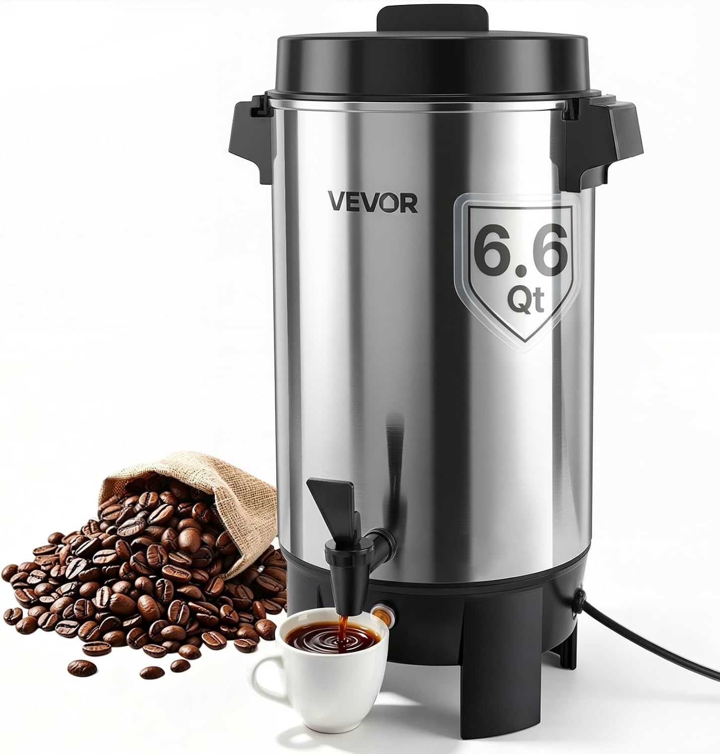 VEVOR Commerciële warme drankendispenser voor koffie, 6,3 l, 42 kopjes, 1190 W, warmwaterdispenser met druppelvrije kraan, automatische temperatuurregeling, voor catering, feesten, kerken en - Maat 6.3 L