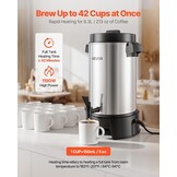 VEVOR Commerciële warme drankendispenser voor koffie, 6,3 l, 42 kopjes, 1190 W, warmwaterdispenser met druppelvrije kraan, automatische temperatuurregeling, voor catering, feesten, kerken en - Maat 6.3 L
