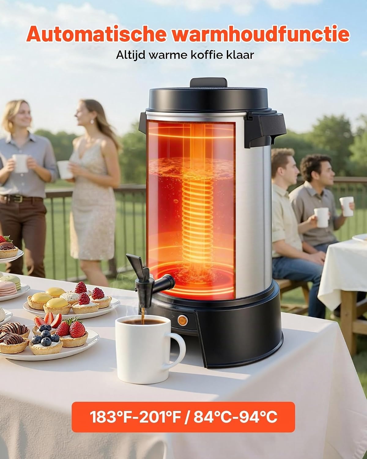 VEVOR Commerciële warme drankendispenser voor koffie, 6,3 l, 42 kopjes, 1190 W, warmwaterdispenser met druppelvrije kraan, automatische temperatuurregeling, voor catering, feesten, kerken en - Maat 6.3 L