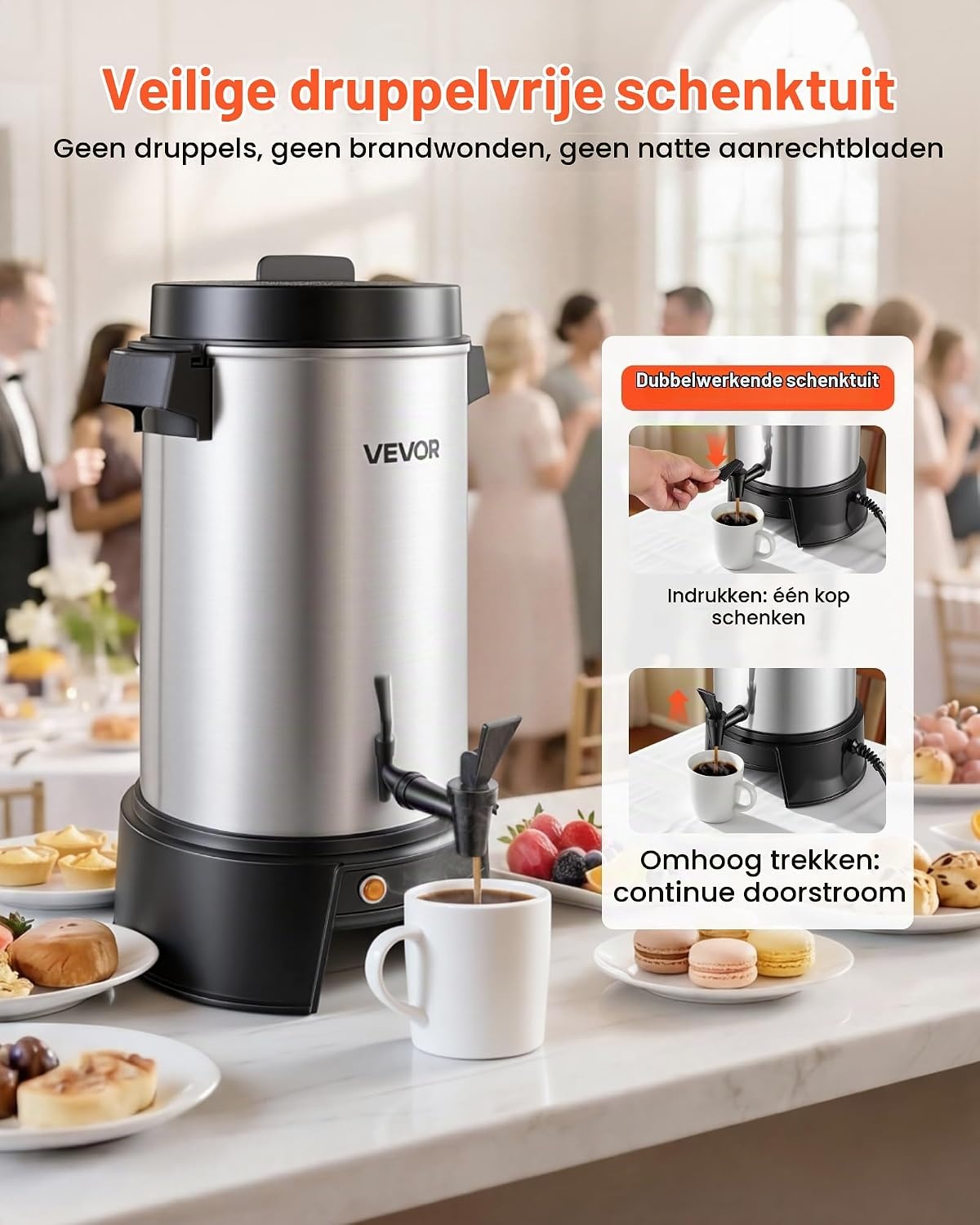VEVOR Commerciële warme drankendispenser voor koffie, 6,3 l, 42 kopjes, 1190 W, warmwaterdispenser met druppelvrije kraan, automatische temperatuurregeling, voor catering, feesten, kerken en - Maat 6.3 L