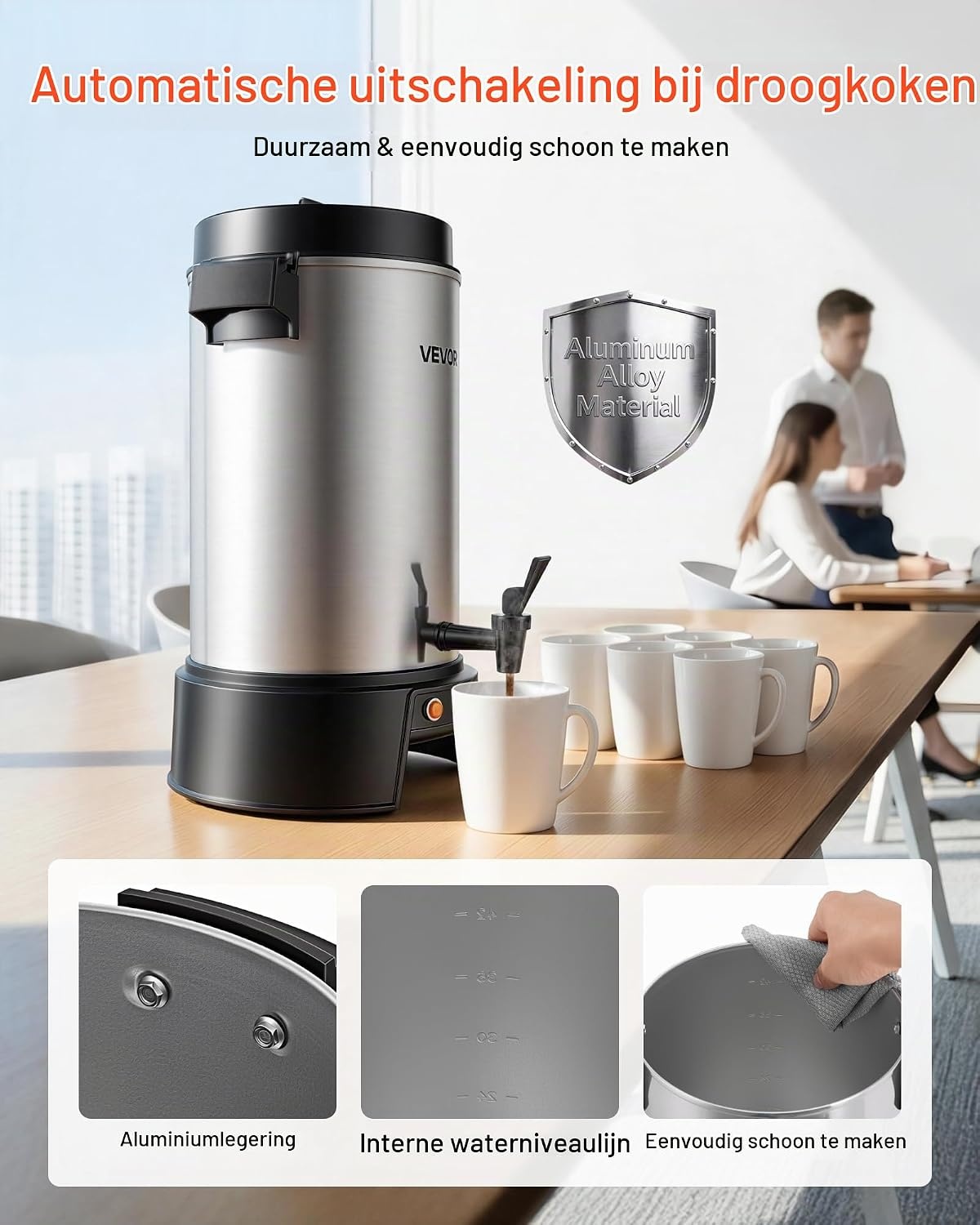 VEVOR Commerciële warme drankendispenser voor koffie, 6,3 l, 42 kopjes, 1190 W, warmwaterdispenser met druppelvrije kraan, automatische temperatuurregeling, voor catering, feesten, kerken en - Maat 6.3 L