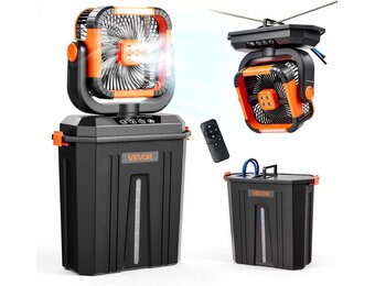 VEVOR Campingverstuiver met motor, watertank, 12 liter, 4 windsnelheden en 3 verlichtingsmodi, waterkoelventilator voor binnen