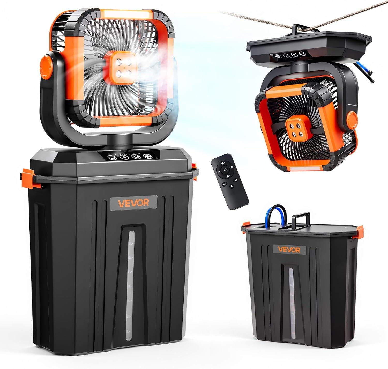 VEVOR Campingverstuiver met motor, watertank, 12 liter, 4 windsnelheden en 3 verlichtingsmodi, waterkoelventilator voor binnen