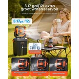 VEVOR Campingverstuiver met motor, watertank, 12 liter, 4 windsnelheden en 3 verlichtingsmodi, waterkoelventilator voor binnen