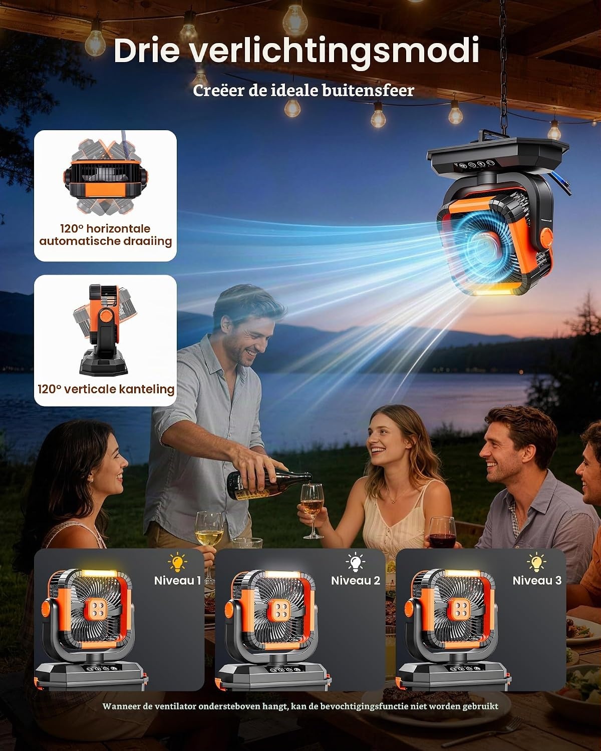 VEVOR Campingverstuiver met motor, watertank, 12 liter, 4 windsnelheden en 3 verlichtingsmodi, waterkoelventilator voor binnen