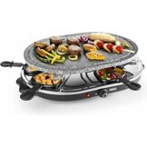 Princess Gourmetstel 162720 - Oval Steengrill & Raclette Party – 8 personen - 2 meter snoer - Regelbare thermostaat - 1200W - 8 pannetjes - PFAS vrij