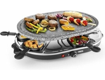Princess Gourmetstel 162720 - Oval Steengrill & Raclette Party – 8 personen - 2 meter snoer - Regelbare thermostaat - 1200W - 8 pannetjes - PFAS vrij