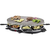 Princess Gourmetstel 162720 - Oval Steengrill & Raclette Party – 8 personen - 2 meter snoer - Regelbare thermostaat - 1200W - 8 pannetjes - PFAS vrij