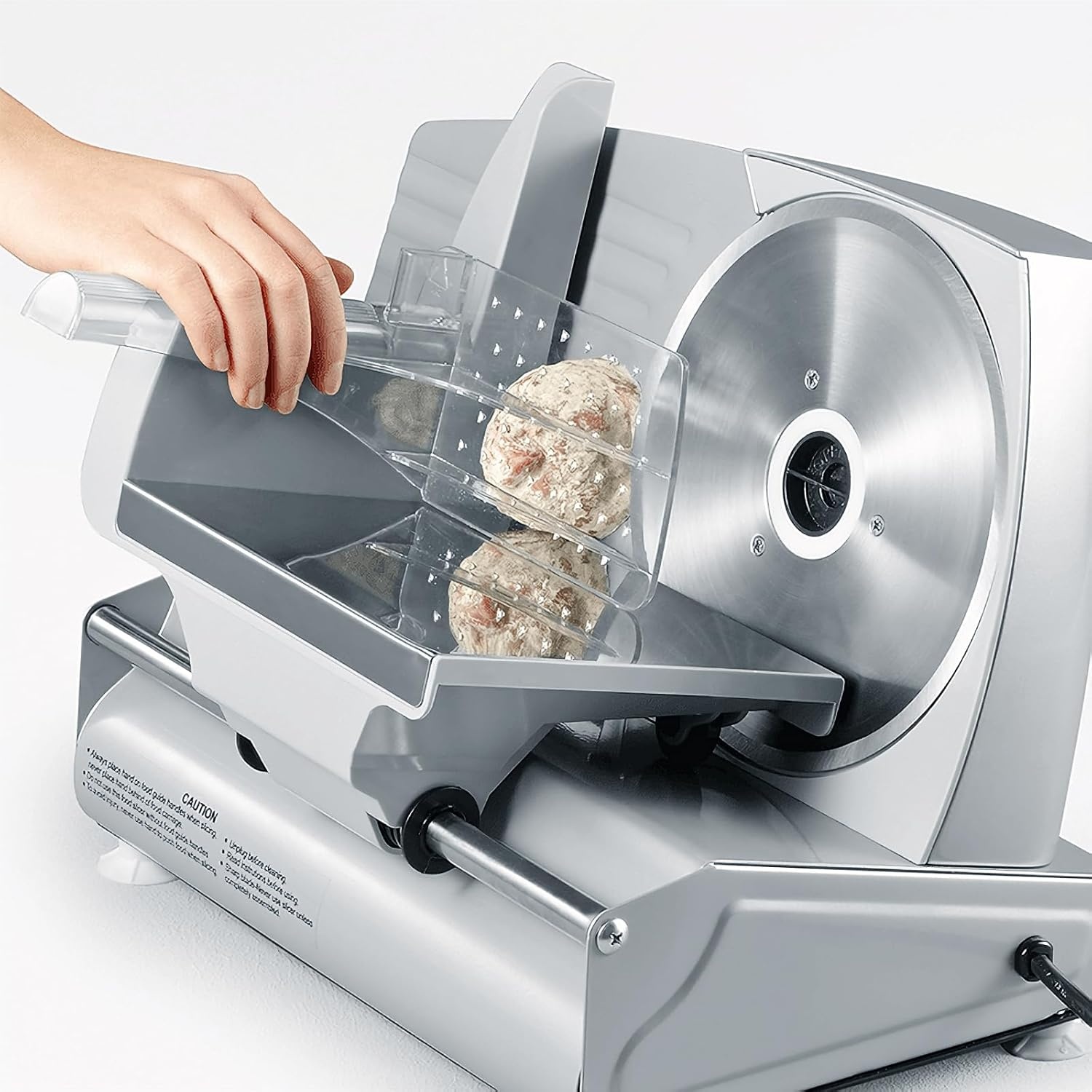 SEVERIN Allessnijder voor brood, vleeswaren of kaas, broodsnijmachine met traploos instelbare snijdikte, snijmachine met vingerbescherming, zilver, AS 3915