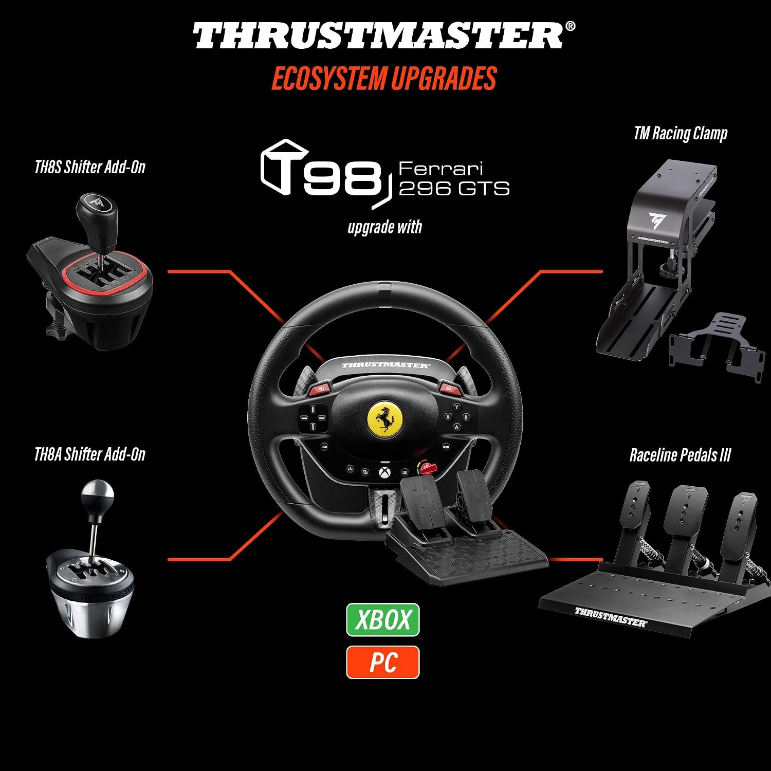Thrustmaster T98 Ferrari 296 GTS - Racestuur en Pedalenset - XBOX & PC