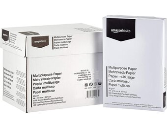 Amazon Basics Printerpapier, DIN A4, 80 g/m², 2500 stuks, 5 verpakkingen van 500, wit