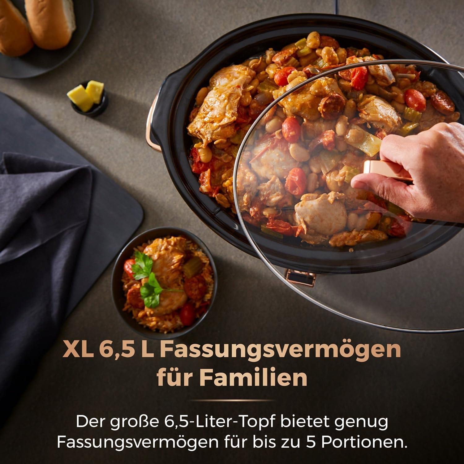 Tower Infinity Slow Cooker - 6,5 Liter - Zwart en Roségoud