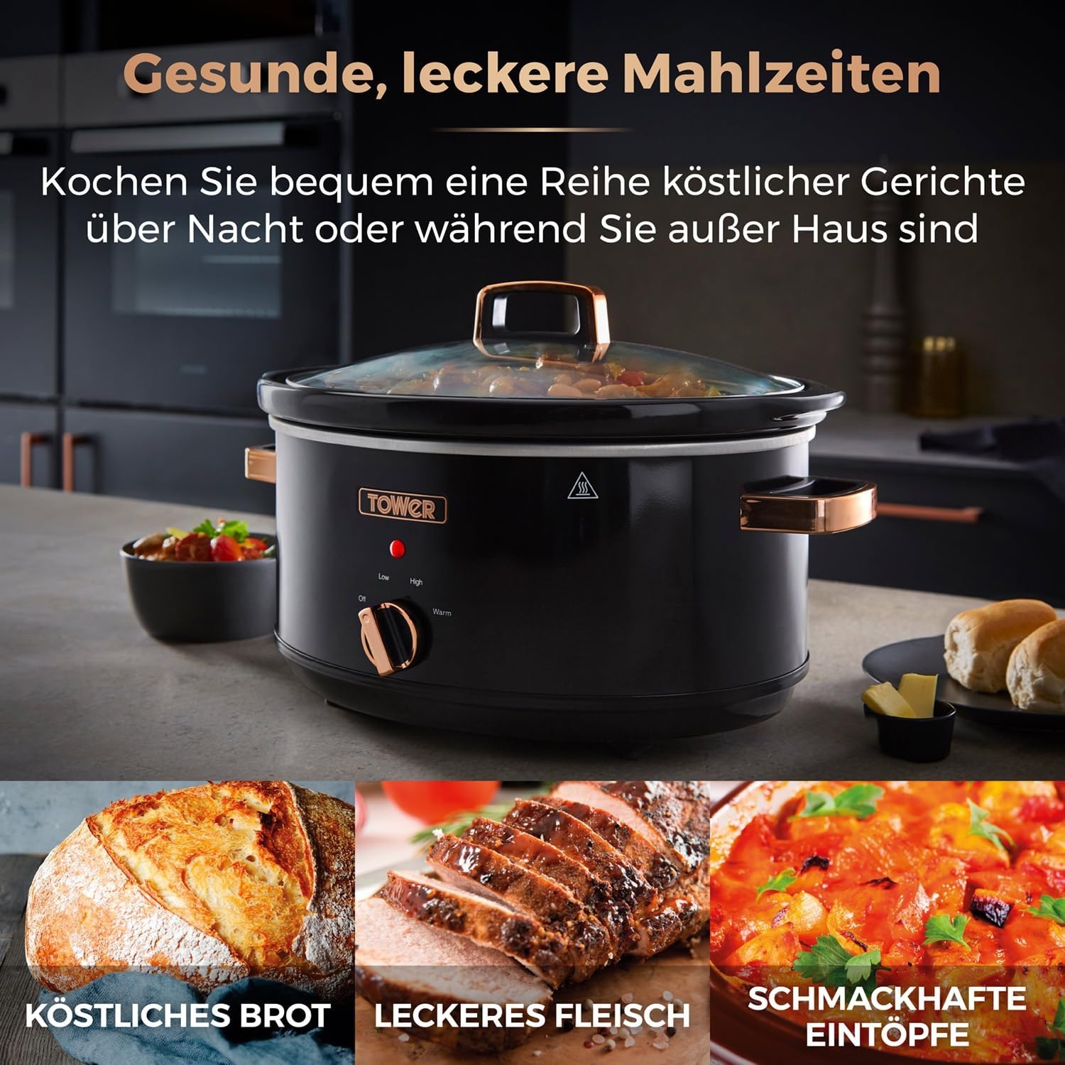 Tower Infinity Slow Cooker - 6,5 Liter - Zwart en Roségoud