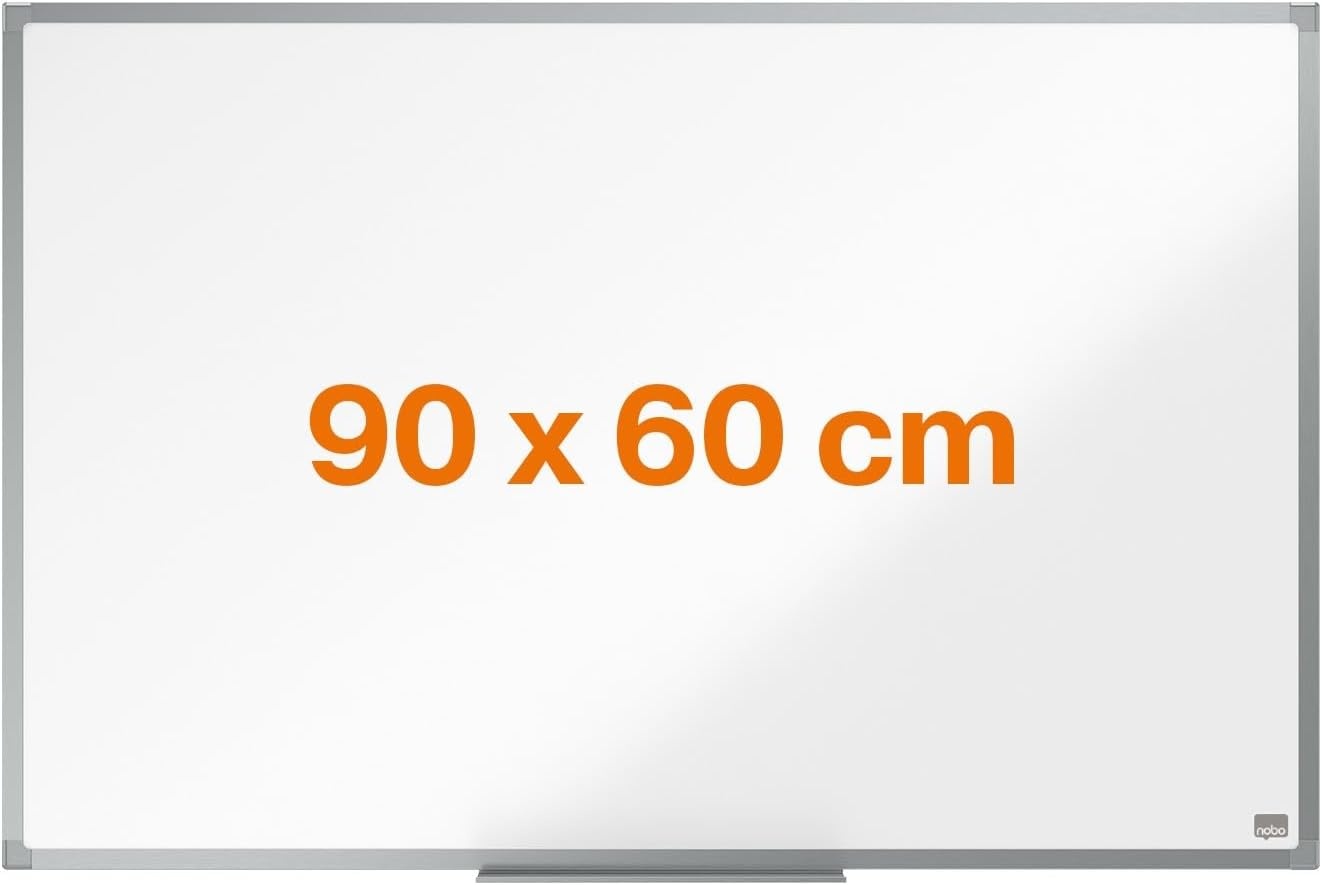 Nobo Basic whiteboard, magnetisch, droog afwasbaar, memobord en magnetische tekenborden, zilveren aluminium frame, 900 x 600 mm, exclusief Amazon - Maat 90B x 60H cm