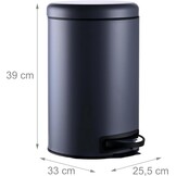 Relaxdays prullenbak, 12 liter, kunststof binnenemmer, pedaalemmer, keuken, badkamer, softclose, staal, grijs