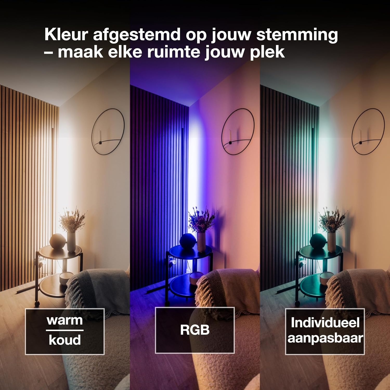 Osram Matter over Wifi Floor Corner LED staande lamp, 1400 mm, 14 W, RGBW, 2700-6500 K, wifi, afstandsbediening, zwart, omgevingslicht