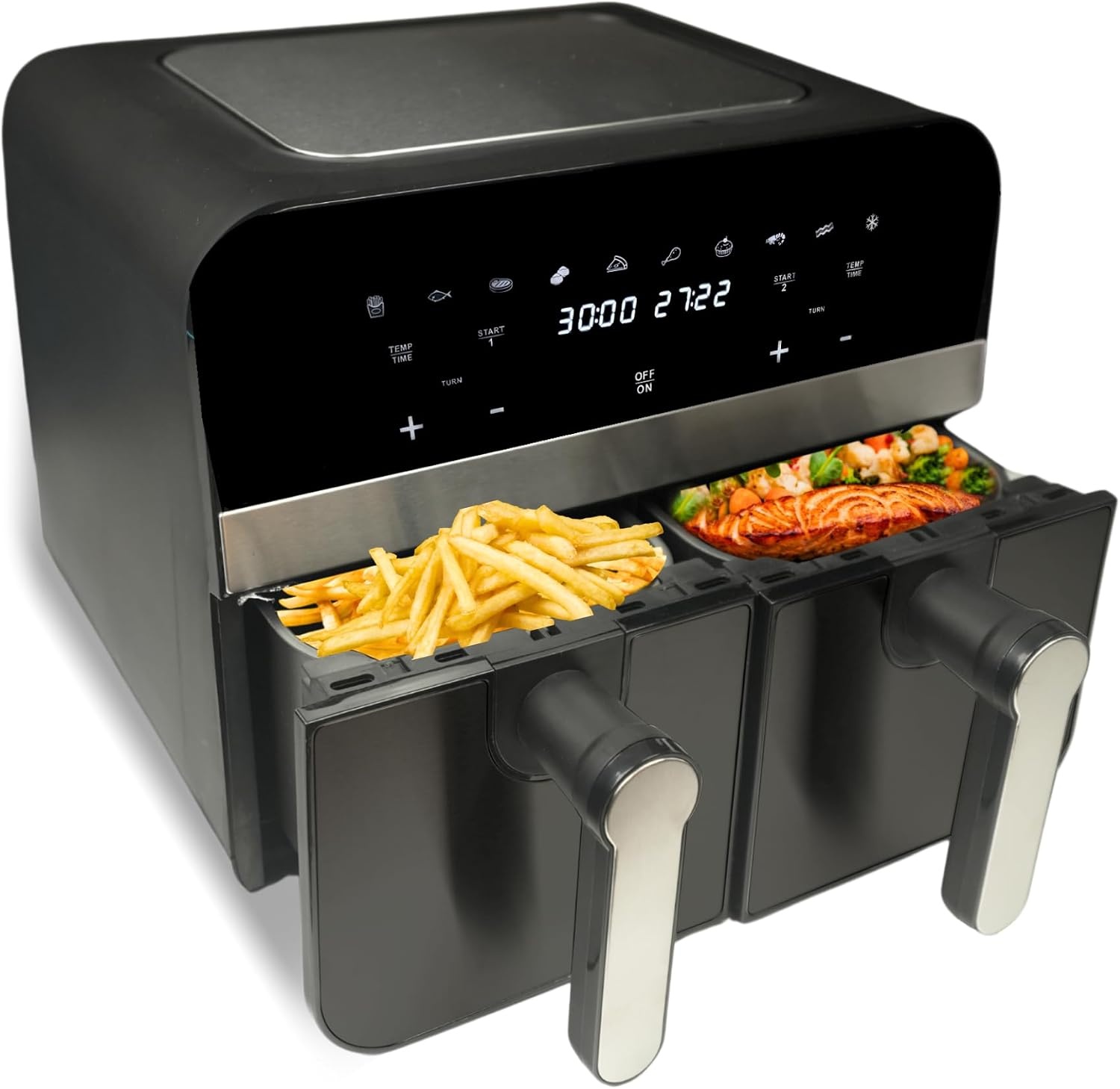 Comfy Nest, CNAFD45NB, heteluchtfriteuse, Air Fryer, digitale dubbele mand, 2400 W, 9 l, gezond en snel koken, modern design, eenvoudig te bedienen, ideaal voor het hele gezin, zwart
