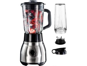 Russell Hobbs Blender Smoothie Maker 2-in-1 (1,5 L Glazen Kan & 0,6 L To-Go Drinkfles Incl. Deksel, Vaatwasmachinebestendig, Pulse/Ice Crush-Functie BPA-vrij) 23821-56 [Energy Klasse A+++]
