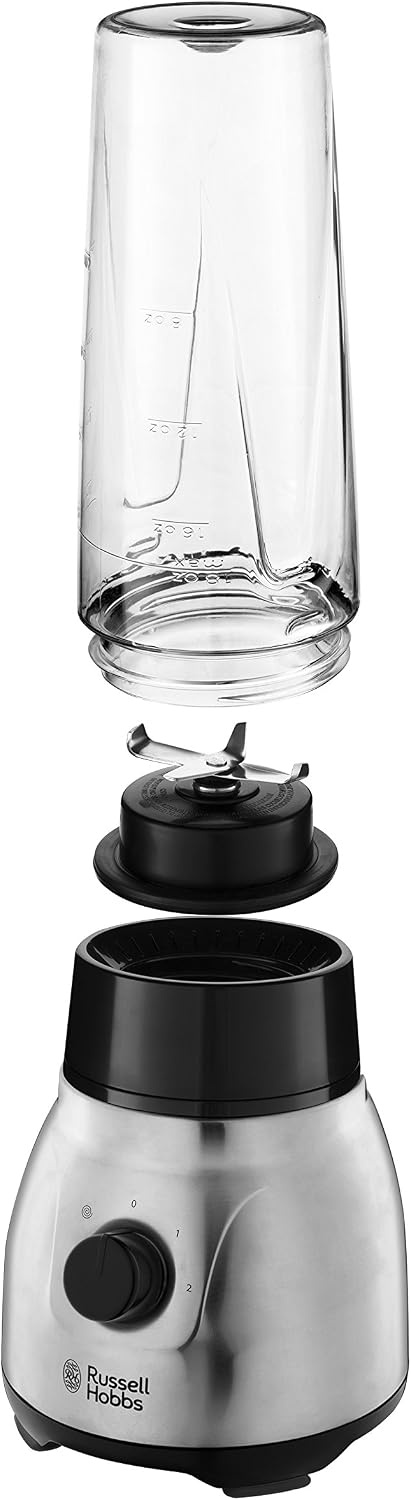 Russell Hobbs Blender Smoothie Maker 2-in-1 (1,5 L Glazen Kan & 0,6 L To-Go Drinkfles Incl. Deksel, Vaatwasmachinebestendig, Pulse/Ice Crush-Functie BPA-vrij) 23821-56 [Energy Klasse A+++]