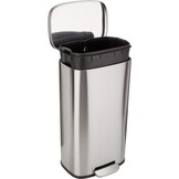 Amazon Basics Keukenvuilnisbak, vierkant, met stalen balk als voetpedaal, soft-close-mechanisme, voor thuis en op kantoor, 30 liter, satijnen nikkel afwerking - Maat ['30 Liter']