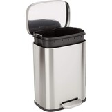 Amazon Basics Keukenvuilnisbak, vierkant, met stalen balk als voetpedaal, soft-close-mechanisme, voor thuis en op kantoor, 30 liter, satijnen nikkel afwerking - Maat ['30 Liter']