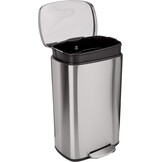 Amazon Basics Keukenvuilnisbak, vierkant, met stalen balk als voetpedaal, soft-close-mechanisme, voor thuis en op kantoor, 30 liter, satijnen nikkel afwerking - Maat ['30 Liter']
