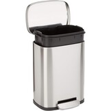 Amazon Basics Keukenvuilnisbak, vierkant, met stalen balk als voetpedaal, soft-close-mechanisme, voor thuis en op kantoor, 30 liter, satijnen nikkel afwerking - Maat ['30 Liter']