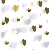 Papieren slinger, wit en goud hartpapier, streamer, banner, bruiloftsdecoratie, metalen papier, hangende slinger voor verjaardag, vrijgezellenfeest, verloving, Valentijnsdag, Kerstmis, feestdecoraties