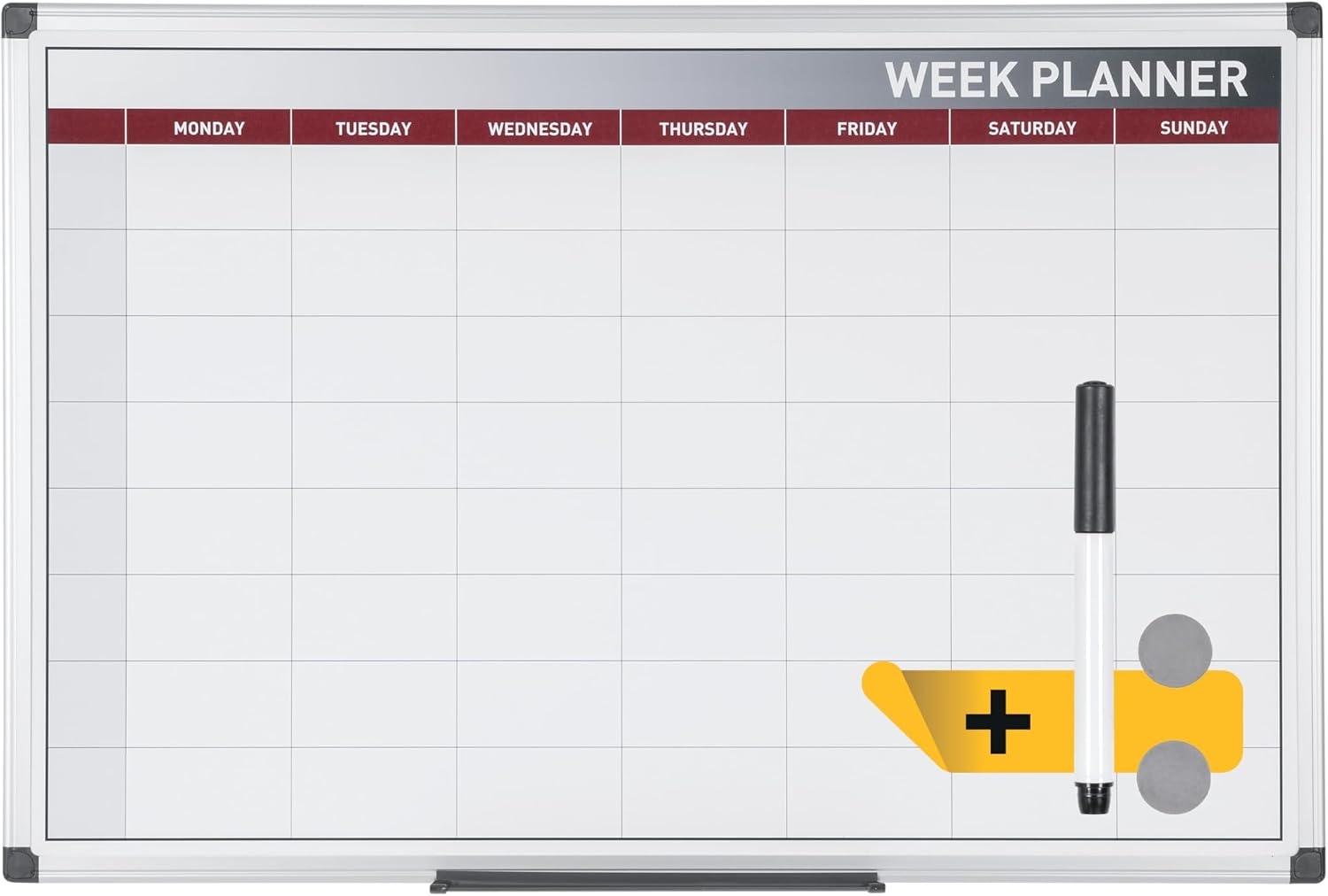Bi-Office GA0233170 Magnetische Weekplanner Met Geanodiseerd Aluminium Omlijsting, Magnetisch Oppervlak Van Gelakt Staal, 60 x 45 cm