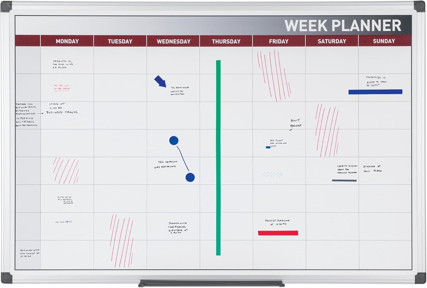 Bi-Office GA0233170 Magnetische Weekplanner Met Geanodiseerd Aluminium Omlijsting, Magnetisch Oppervlak Van Gelakt Staal, 60 x 45 cm