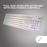 Mars Gaming MCPWX, Spaans, Draadloze Gaming-Combo, DualPro Link 2.4GPRO-Technologie, Volledig FRGB-toetsenbord met Multimediabediening + RGB 3200DPI Muis + Antislip Muismat 360x260mm, Wit