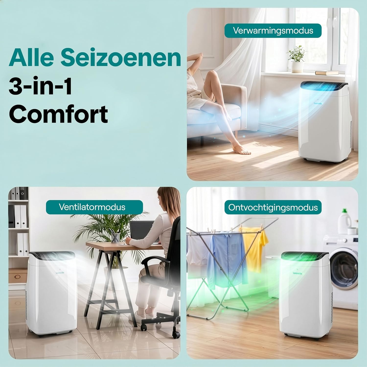 SereneLife Mobiele Airco 9000 BTU - Wit - Met WiFi, Afstandsbediening en Raamafdichtingsset