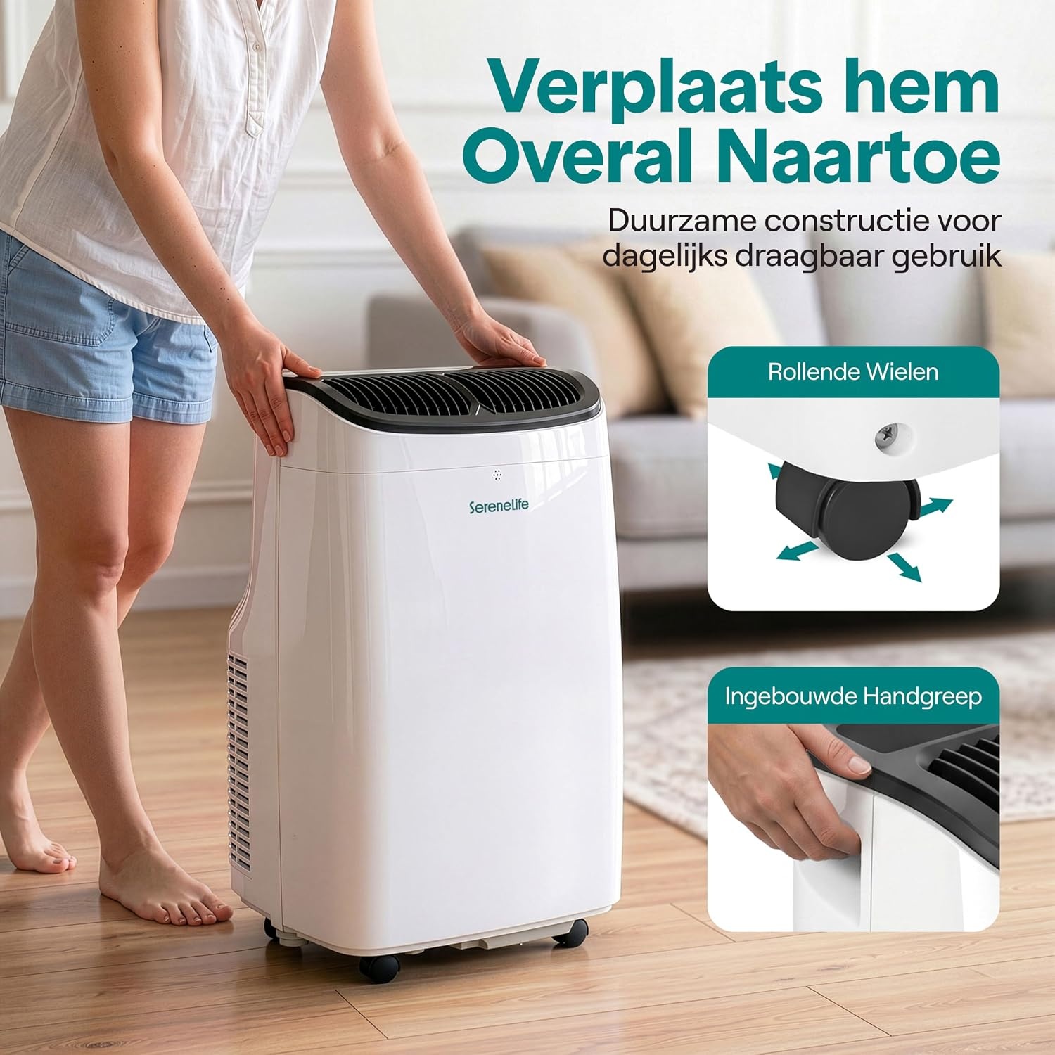 SereneLife Mobiele Airco 9000 BTU - Wit - Met WiFi, Afstandsbediening en Raamafdichtingsset