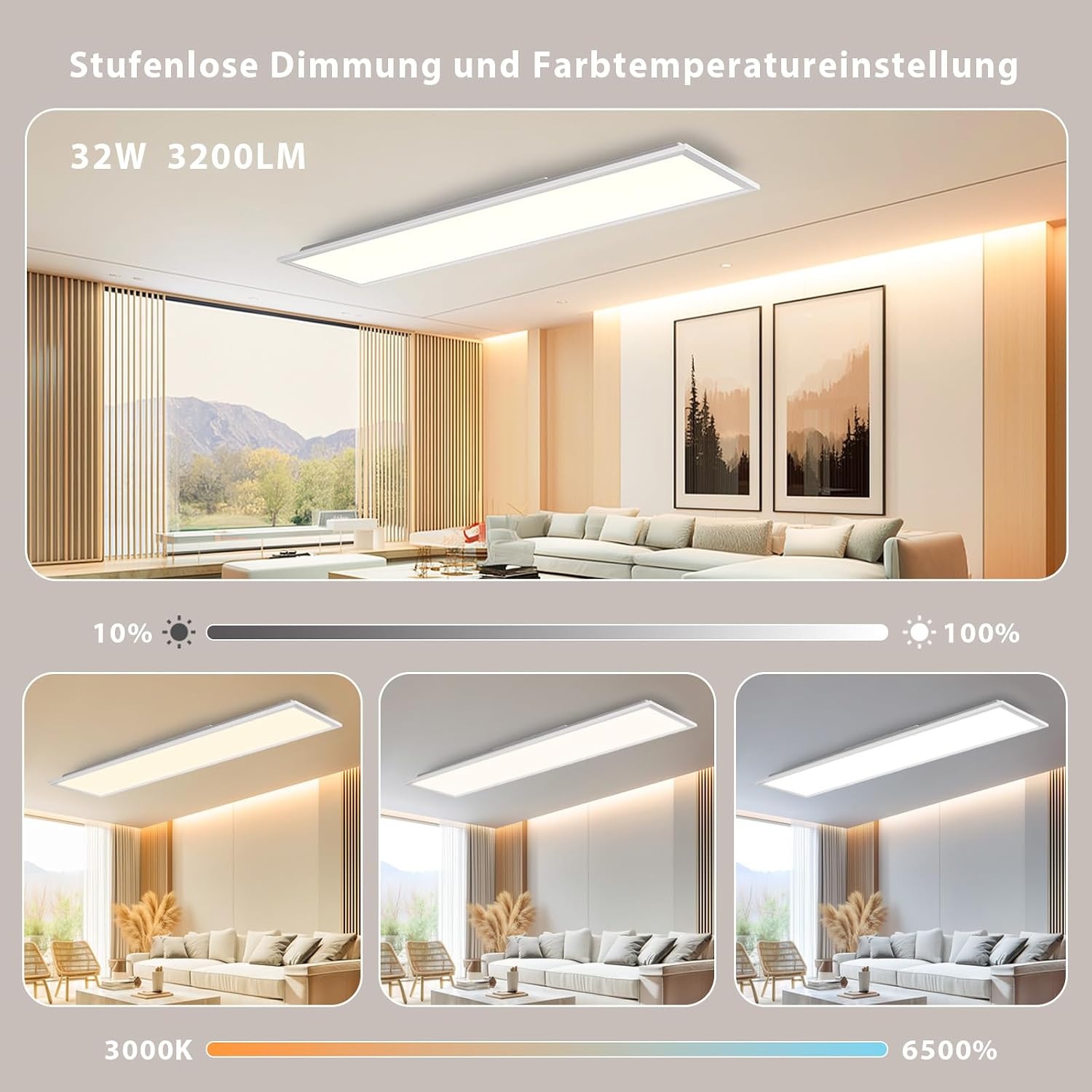 LED Plafondlamp 100x25 cm Wit 32W | 33% Korting | Dimbare Kleurtemperatuur