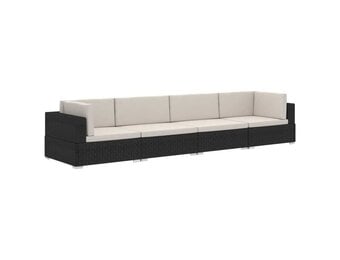 vidaXL 4-delige Loungeset met kussens poly rattan zwart